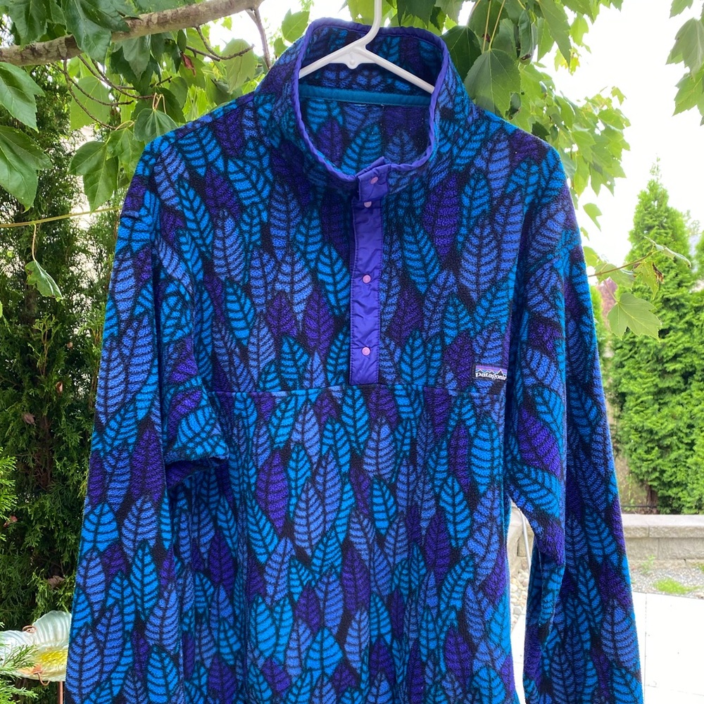 Patagonia Vintage 1990's Leaves Synchilla Snap T Fleece Pullover Sweater